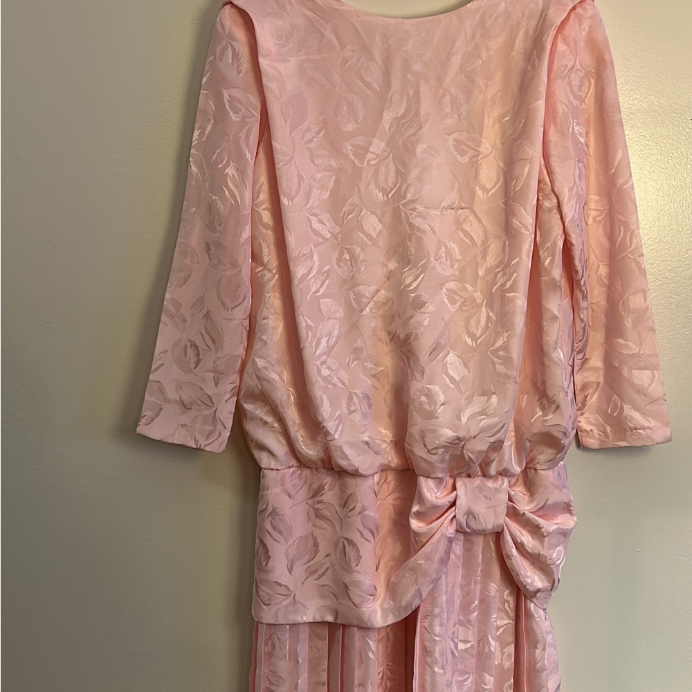 1980s Pink Floral Bow Dress with Low Back - Picture 2 of 5